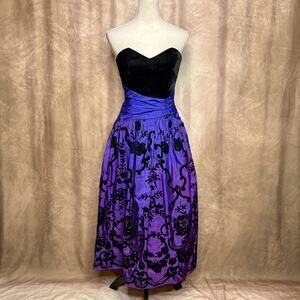 Vintage 80s Scott McClintock Velour Rocaille Gown Strapless Dress Whimsigoth